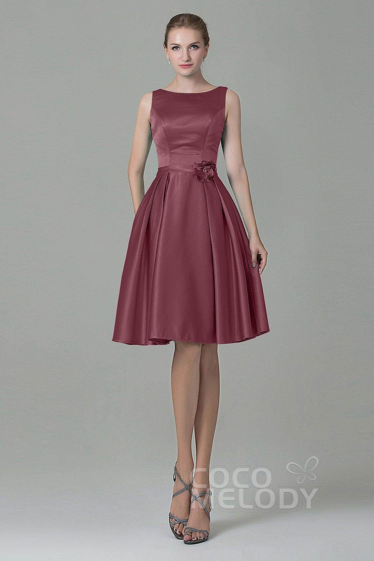 A-Line Knee Length Satin Bridesmaid Dress COZK1500B - COCOMELODY